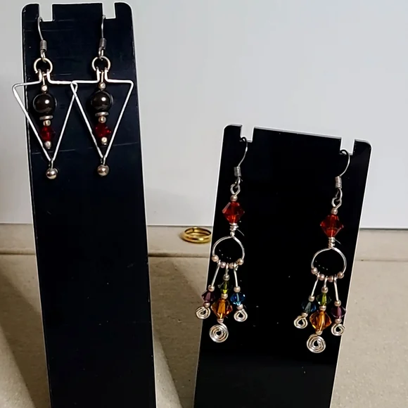 Abstract Articulated Earrings, 2 Pairs Artisan Made - Picture 1 of 4